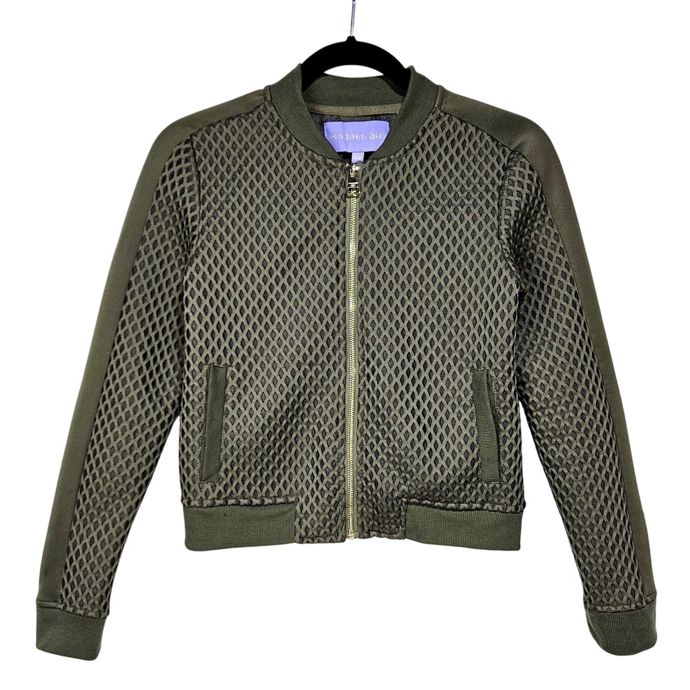 Madden Girl Olive Green Diamond Mesh Bomber Jacket S Streetwear Sporty Layering